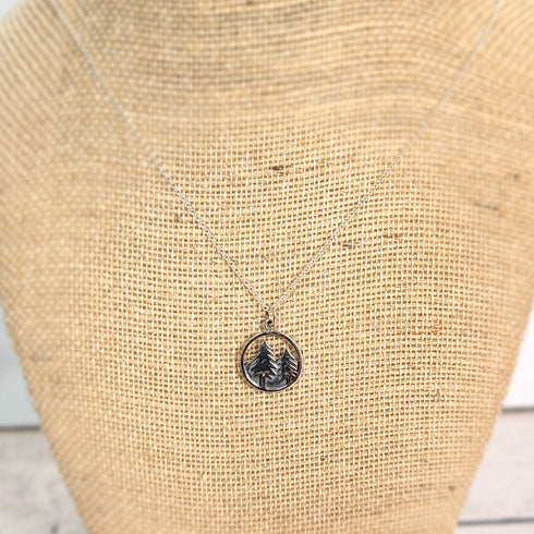 Pine Tree Circle Sterling Necklace